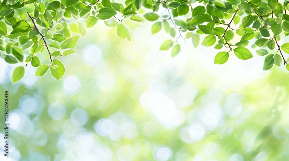 Bright Green Leaves and Sunlight Bokeh Background Bright Green Leaves and Sunlight Bokeh Background