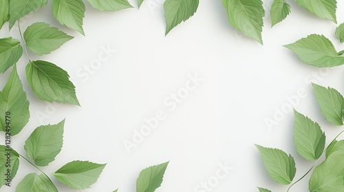 Green Leaves Frame on White Background