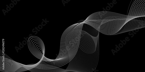 Abstract black background with whit line. Modern template abstract design flowing particles digital frequency track equalizer. abstract wave line for banner, wallpaper background with wave design