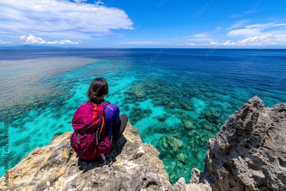 Traveler look at the ocean and rocks Travel and active life concept Adventure and travel on Bali, Indonesia Travel - image Traveler look at the ocean and rocks Travel and active life concept Adventure and travel on Bali, Indonesia Travel - image