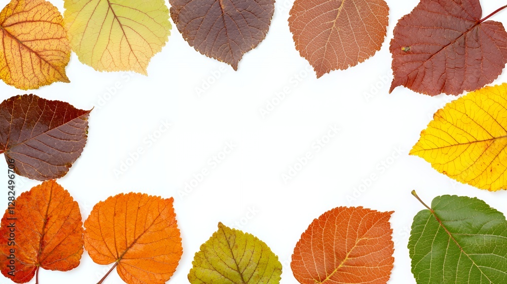 Obraz premium Colorful Autumn Leaves Frame on White Background