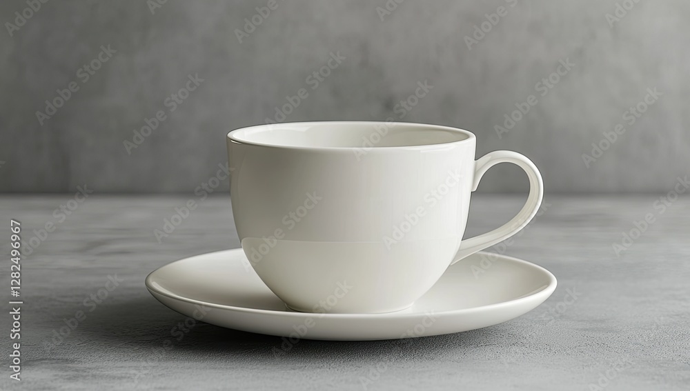 Empty white teacup and saucer on gray surface (1) Empty white teacup and saucer on gray surface (1)