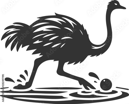 Ostrich crossing a small stream animal vector silhouette