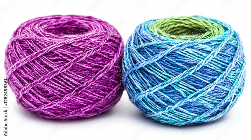 Colorful yarn balls, craft supplies, white background, knitting project Colorful yarn balls, craft supplies, white background, knitting project