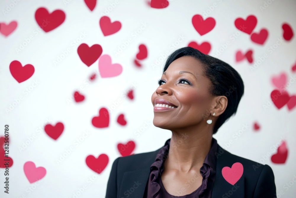 Dazzling, image of attractive loving black midlife woman - commercial marketing creative. Valentine's day greeting from woman or for woman. Love chemistry. Sweet valentine's day. Dazzling, image of attractive loving black midlife woman - commercial marketing creative. Valentine's day greeting from woman or for woman. Love chemistry. Sweet valentine's day.