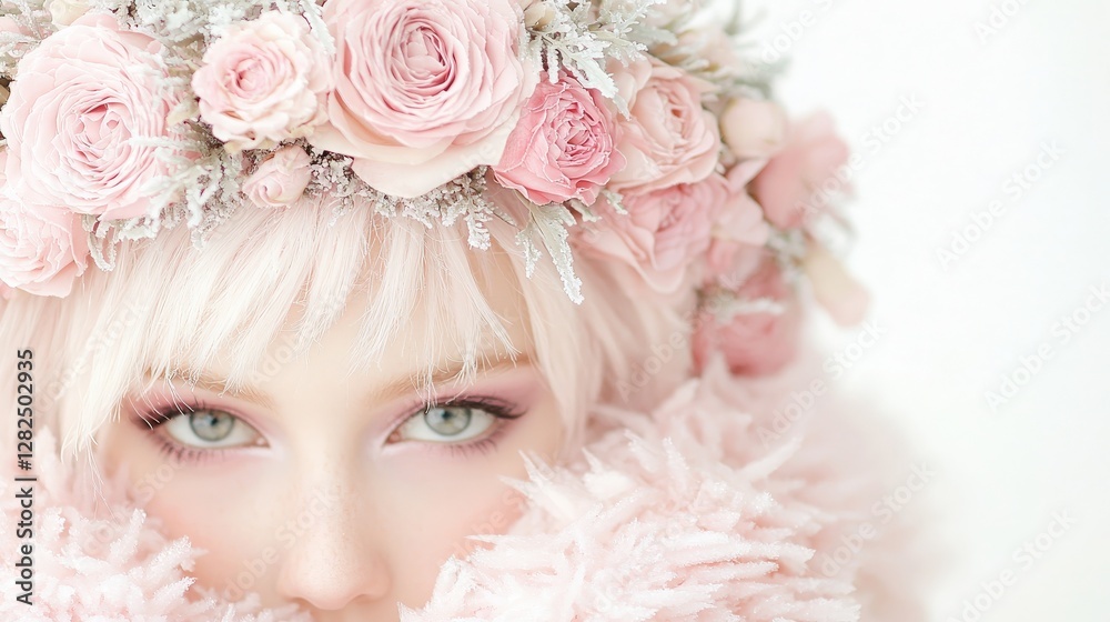 Pink Flower Crown and Soft Furry Texture Pink Flower Crown and Soft Furry Texture