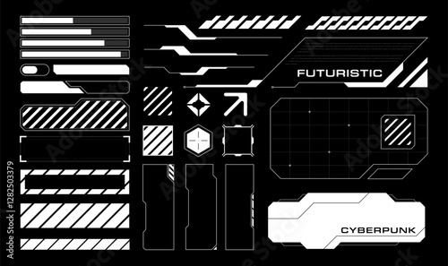 Futuristic Hud Element Vector Illustration. Set cyberpunk tech, street wear collection. photo