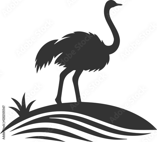 Ostrich standing on a sand dune animal vector silhouette