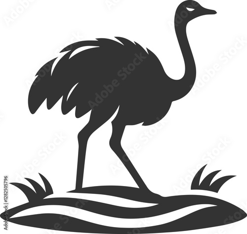 Ostrich standing on a sand dune animal vector silhouette