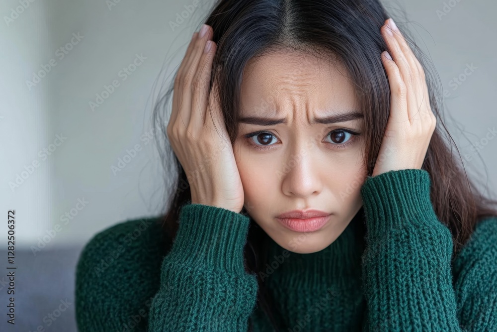 Winter seasonal affective disored SAD depression mood alone Asian girl feeling lonely - stress, anxiety, melancholy emotions Sadness at home Winter seasonal affective disored SAD depression mood alone Asian girl feeling lonely - stress, anxiety, melancholy emotions Sadness at home