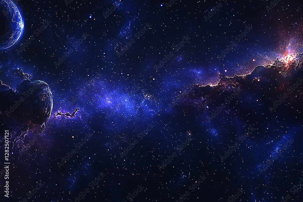 Fototapeta premium Vast cosmic scene showcasing vibrant nebulae, distant galaxies, and celestial bodies in space