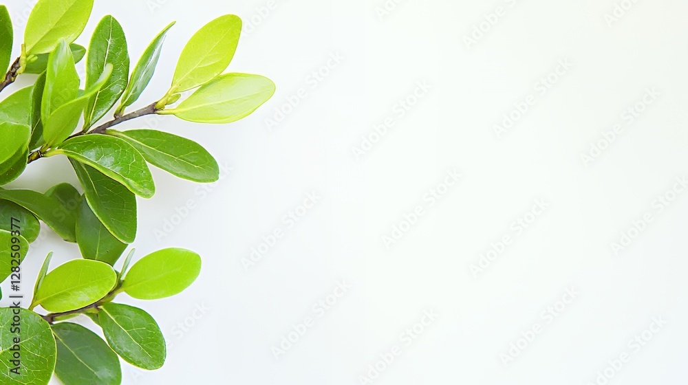 Bright Green Leaves on White Background