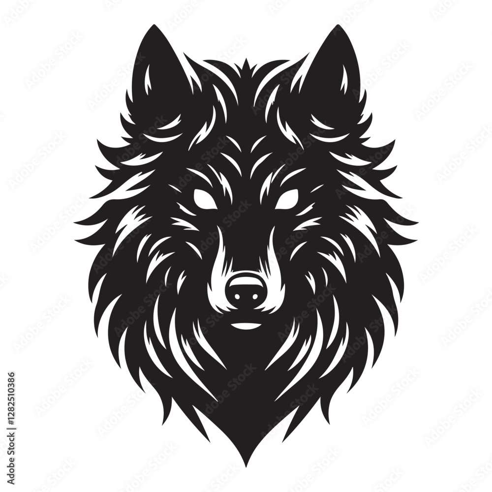 Wolf with glowing eyes in the dark silhouette Silhouette Vector Illustration, Solid White Background. Wolf with glowing eyes in the dark silhouette Silhouette Vector Illustration, Solid White Background.