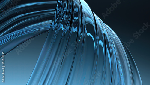 Curved board of blue glass Modern art delicacy drawn with curves on dark background Elegant and modern 3D Rendering abstract background