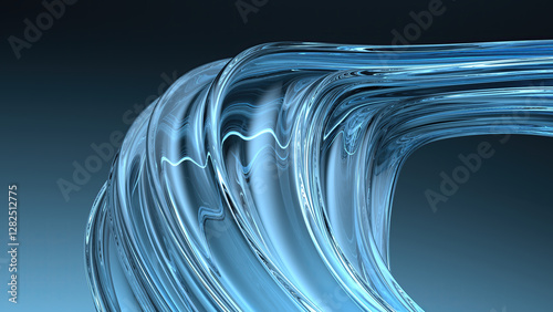 Blue glass undulating board Dark background curve modern art Elegant Modern 3D Rendering abstract background