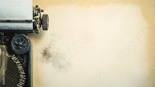 Distressed typewriter paper with curled edges and smudged ink stains evoking a nostalgic storytelling atmosphere