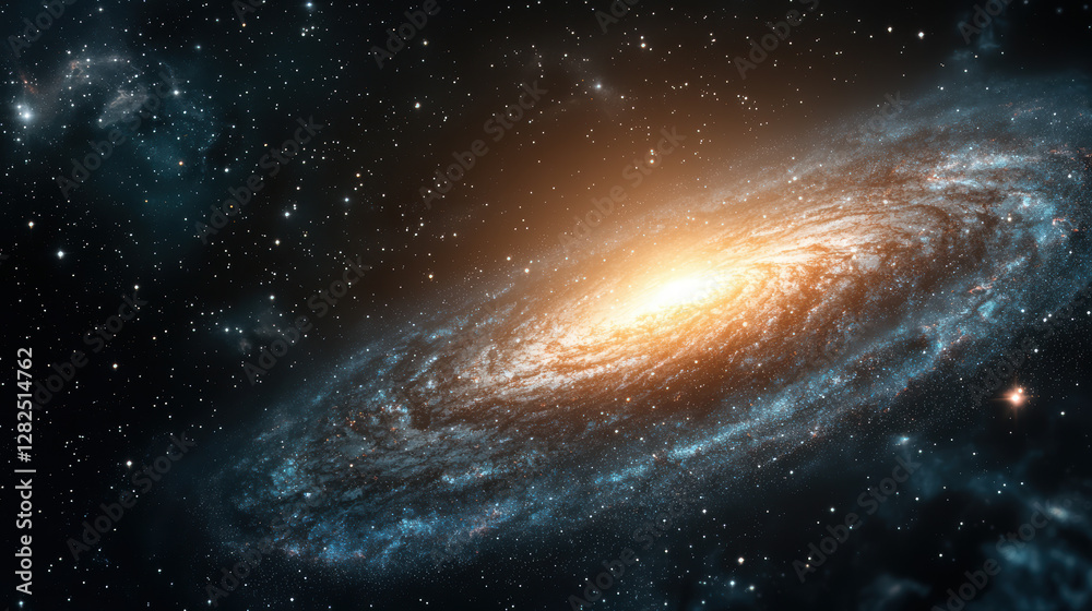 Fototapeta premium Stunning Spiral Galaxy with Bright Core and Distant Stars in Space