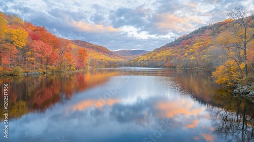 Autumn Lake Reflection in Mountain Valley