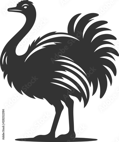 Ostrich standing confidently with wings slightly extended animal vector silhouette