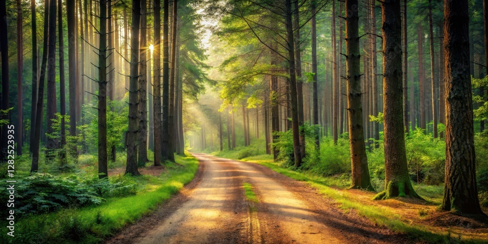 Fototapeta premium Serene forest path, winding dirt road , landscape, woodsy, landscape, woodsy, rural scenery, outdoors, natural, scenic