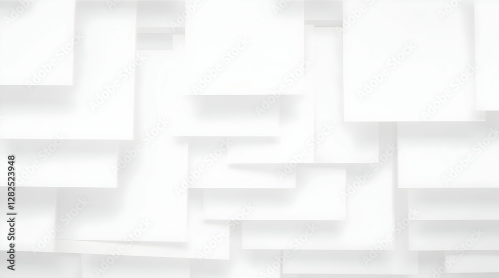 White squares overlap with soft shadows, creating a layered, abstract pattern with a subtle, minimalist feel. White squares overlap with soft shadows, creating a layered, abstract pattern with a subtle, minimalist feel.