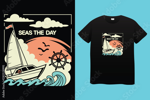 France Saint Tropez Les Voiles De Provence-Alpes-Cote d'Azur slogan print with hand-drawn sailboat illustration for graphic tee t-shirt or poster.