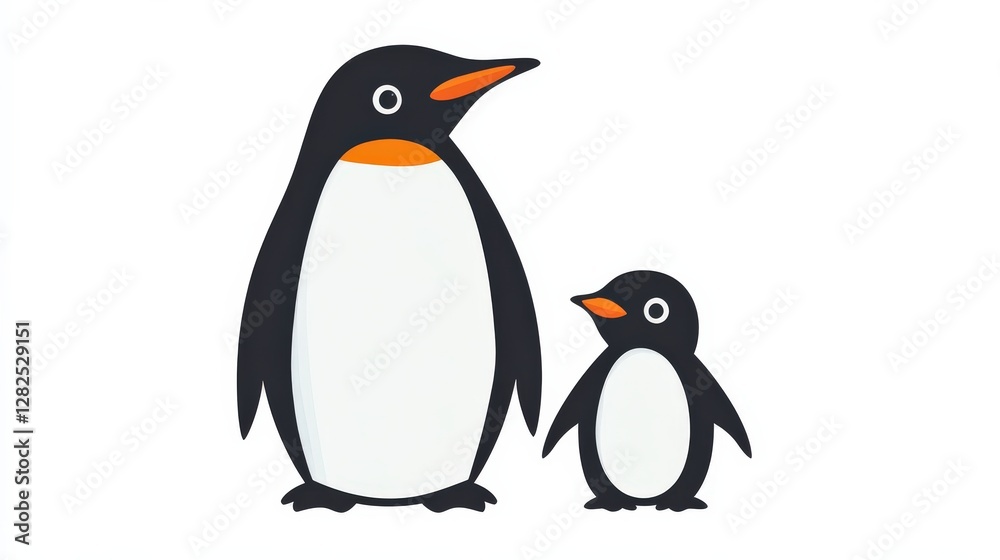 Obraz premium Cute Penguin Family Illustration on White Background