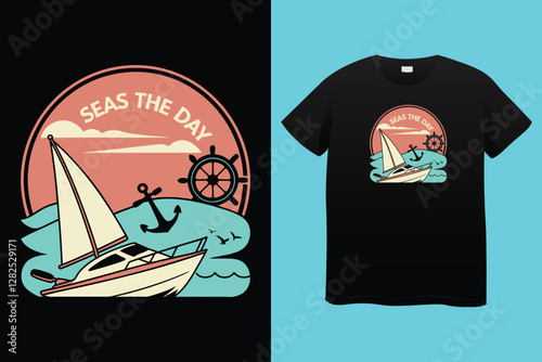 France Saint Tropez Les Voiles De Provence-Alpes-Cote d'Azur slogan print with hand-drawn sailboat illustration for graphic tee t-shirt or poster.