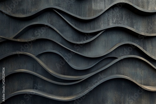 Abstract background of old wood with wavy patterns, texture for design and print. Dark gray and black colors, a beautiful natural wood surface. Stock photo, 2/3 place text 