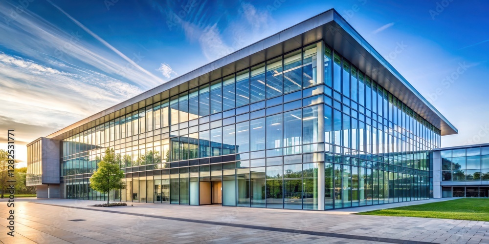 Modern university building with sleek glass walls and clean architecture, modern design, glass facade Modern university building with sleek glass walls and clean architecture, modern design, glass facade