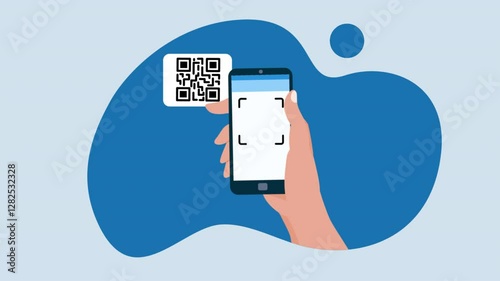 Animation of a hand scanning a QR code with a smartphone, symbolizing quick and efficient data access, suitable for tech content.alpha channel only 4k.
