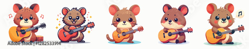 vector cute quokka playing guitar