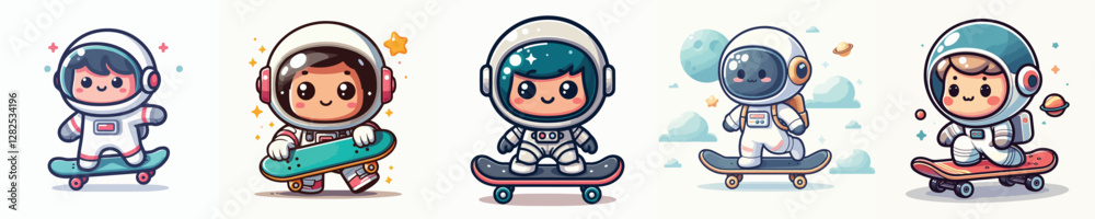 vector of cute astronauts playing skateboarding