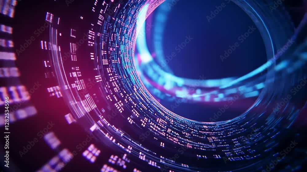 Neon Digital Tunnel: Abstract Vortex of Light and Code Neon Digital Tunnel: Abstract Vortex of Light and Code