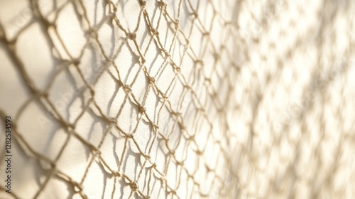 Abstract background with the shadow of a net on a white wall, with light and soft tones, in a minimalistic style, focusing on texture and shape, with clear edges for text or product display,