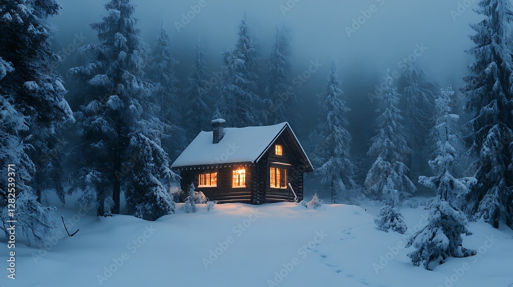 A Cozy Cabin Nestled In A Snowy Winter Forest A Cozy Cabin Nestled In A Snowy Winter Forest
