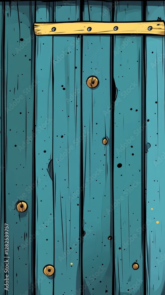Obraz premium Close-up of a weathered, faded blue-green wooden door with rusted metal fixtures
