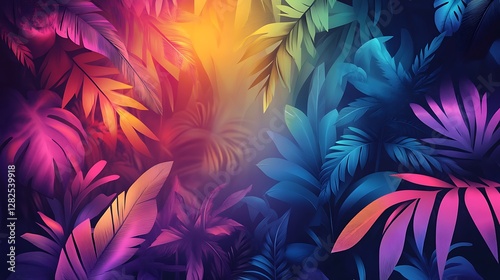 Vibrant Tropical Foliage Illuminated In Neon Hues