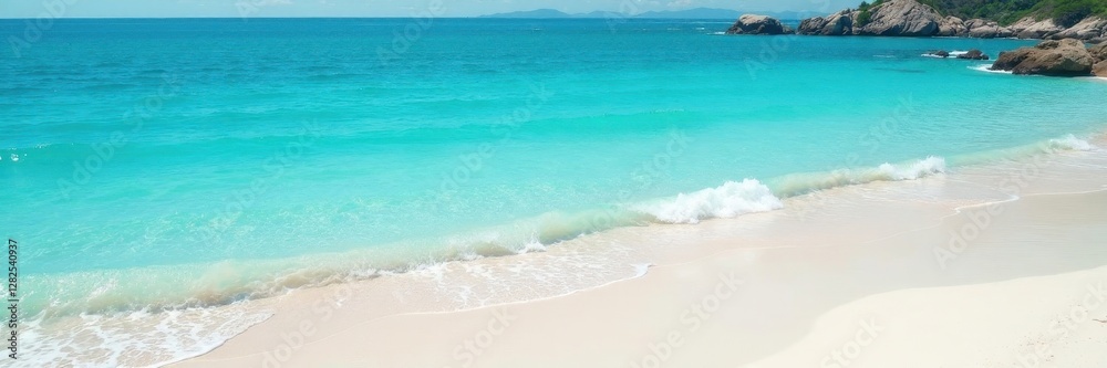 Crystal clear turquoise water meets soft white sand , tropical, peaceful, vacation