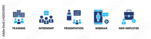 Trainee banner web icon illustration concept with icon of training, internship, presentation, webinar, and new employee