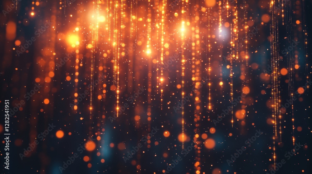 Naklejka premium A Captivating Display of Glimmering Orange Lights and Sparkles in a Dark Background, Creating a Magical Atmosphere with a Striking Visual Effect