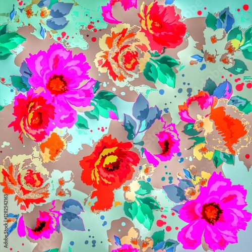 Multi flower and leaf digital shirt design 