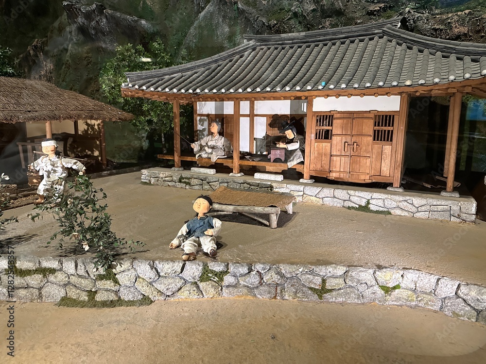 Obraz premium Expressing the traditional Korean houses and the life of those days