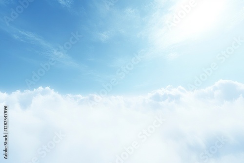Beautiful blue sky with white clouds in the background. Soft clouds in the clear sky. White fluffy clouds on a sunny day. Blue sky with a white cloud abstract background. Stock photo, copy space,