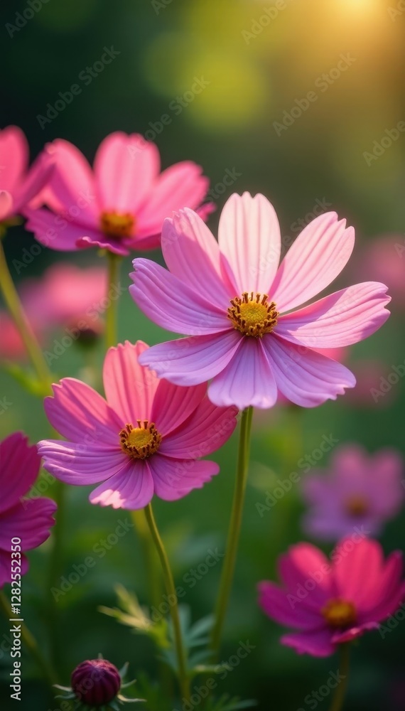 Cosmos flowers swaying gently in a sunny garden , botany, fresh, day Cosmos flowers swaying gently in a sunny garden , botany, fresh, day