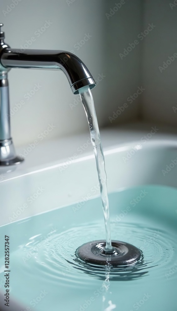 Water splashing against the side of a white porcelain sink, water, flowing Water splashing against the side of a white porcelain sink, water, flowing