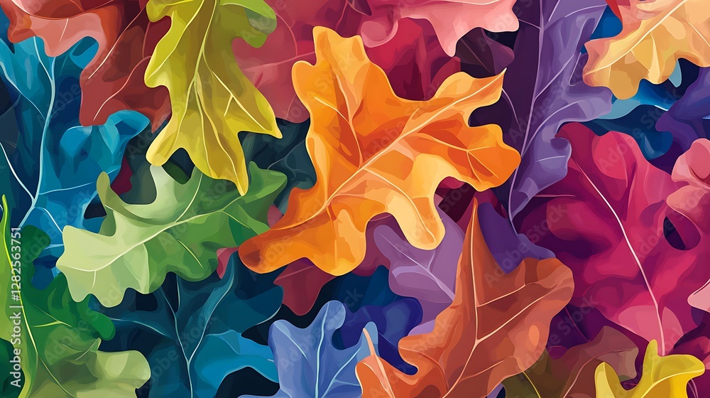Fototapeta premium Vibrant Colorful Autumn Oak Leaves Pattern