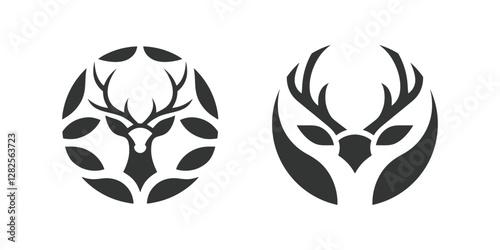 Set of wild deer silhouettes in flat style isolated on white background. Deer head vector illustration business deer logo icon design. black and white deer head brand logo in vector format simple icon