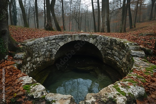 Stone bridge over forest spring