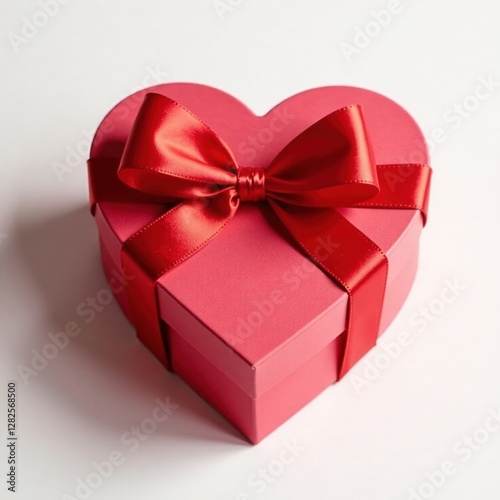 Heart-shaped gift box, red silk ribbon, white background, heart, luxury, heart shaped
